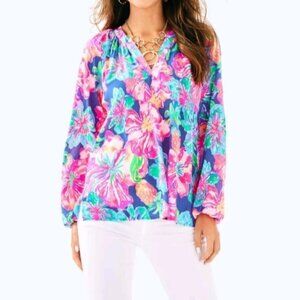 Lilly Pulitzer MARTINIQUE TOP Beckon Blue Jungle Utopia Small Blouse S